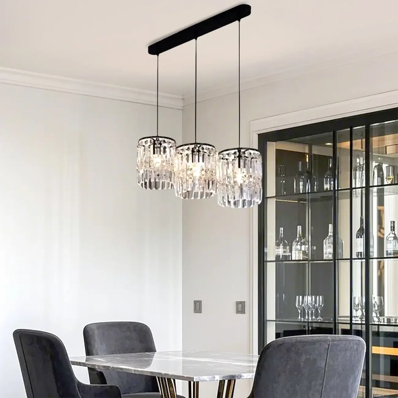 Kitchen Island Modern Crystal Cylinder Pendant Light
