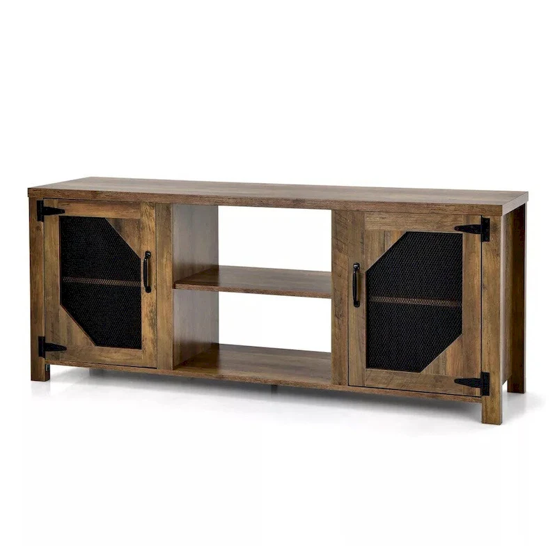 58-Inch TV Stand with Steel Mesh Doors and Adjustable Shelves