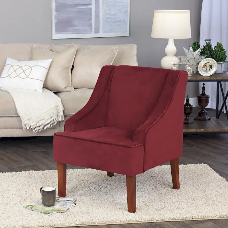 Swoop Arm Accent Chair in Berry Merlot Velvet