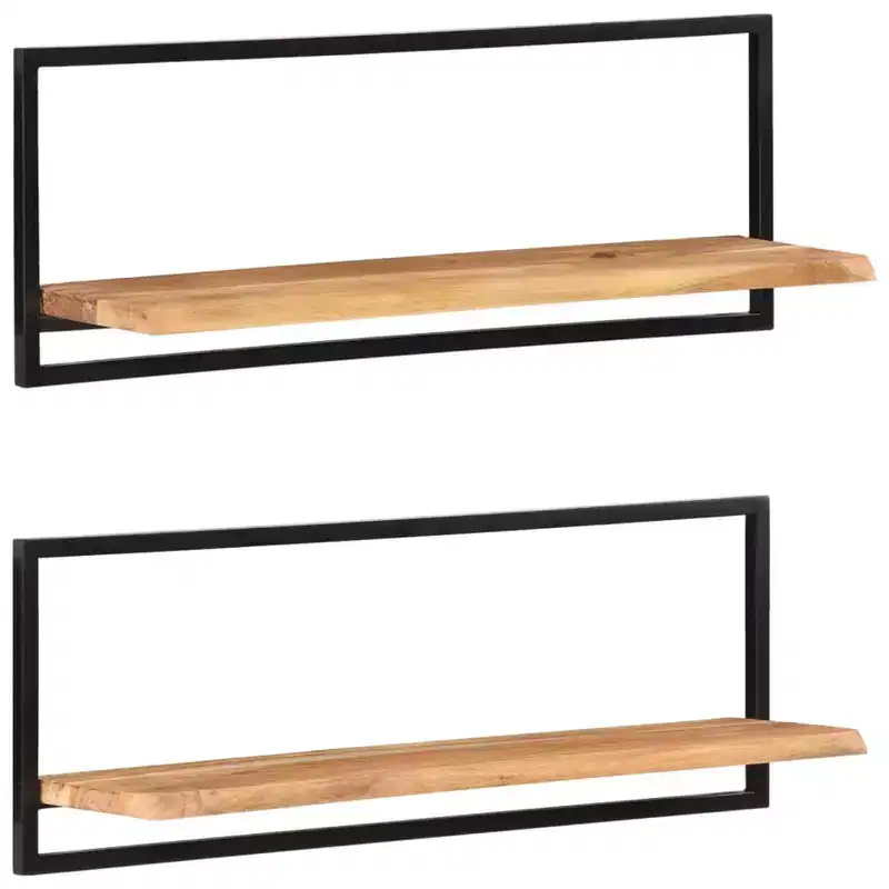 Wall Shelf Set of 2 Natural wood and black