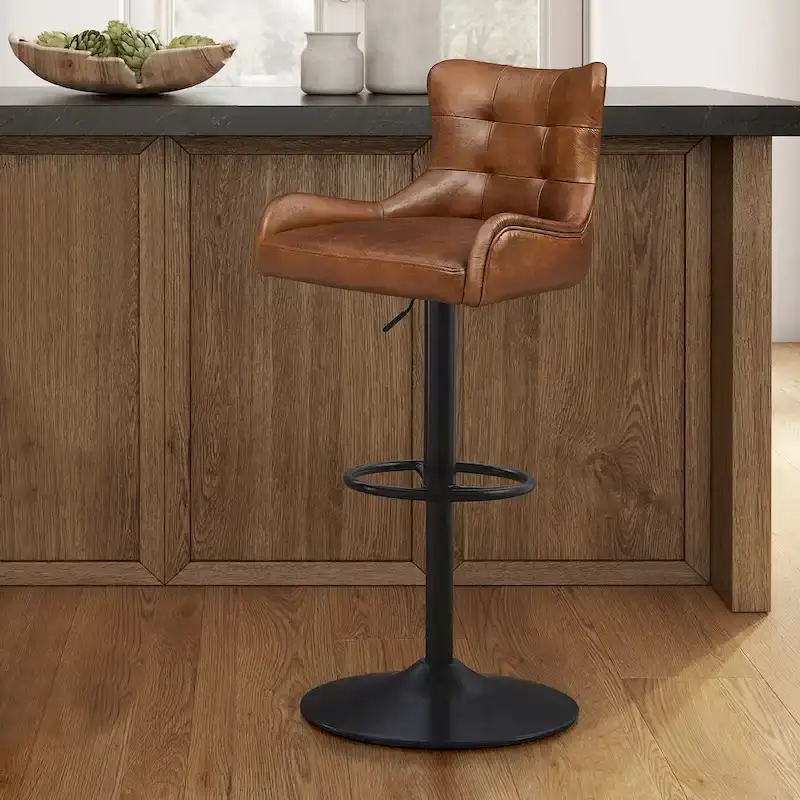 Art Leon Genuine Leather Bar Stool with Adjustable Height
