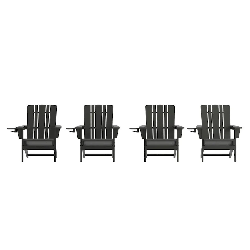 Set of 4 Commercial All-Weather Adirondack Chairs with Cupholders