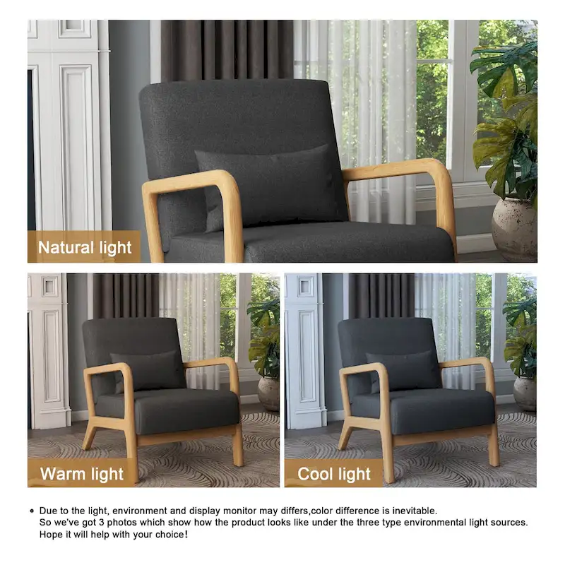 Mid Century Modern Upholstered Accent Chair with Pillow