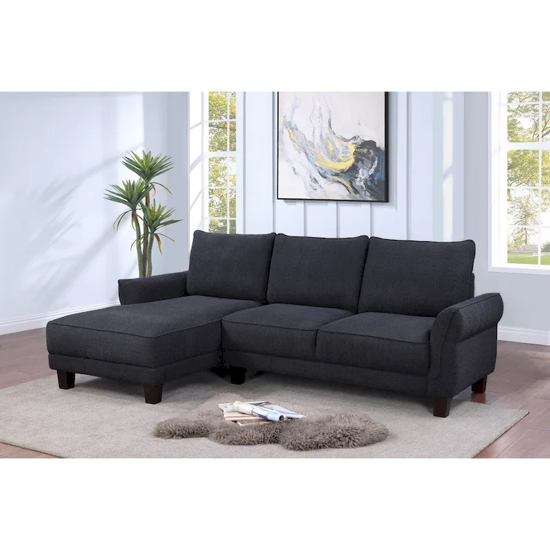 Belle Black Sherpa Sectional Sofa with Left-facing Chaise - 96W x 59D x 34.5H