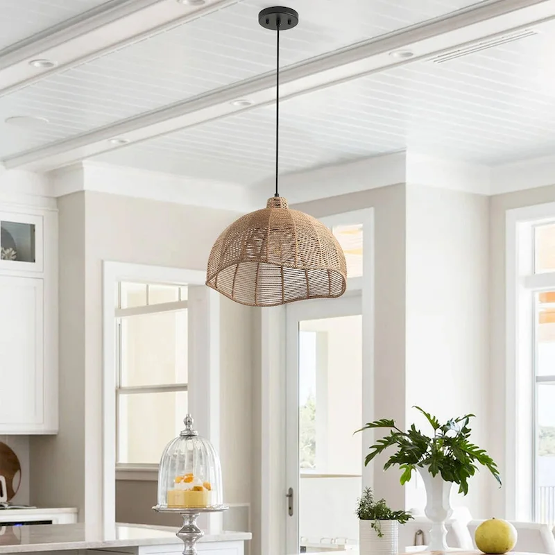Farmhouse Brown 1-Light Woven Paper Rope Pendant Light