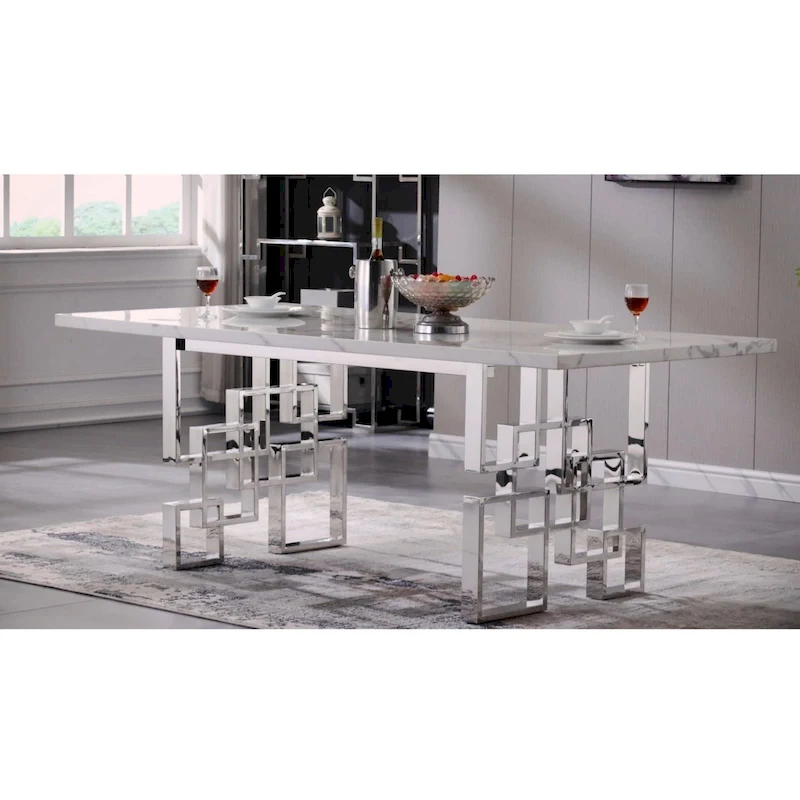 78 inch Faux Marble Dining Table with Geometric Metal Base