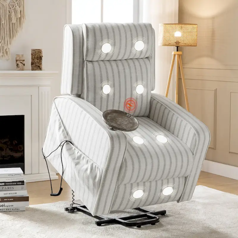 Darrell Modern Lift Assist Massage and Heating Power Recliner with Charing and Soild Wood Tray by