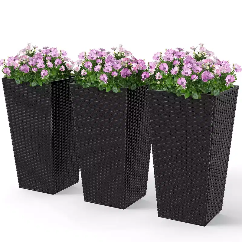Outsunny Set of 3 Tall Planters, Outdoor & Indoor Flower Pot Set for Front Door, Entryway, Patio and Deck