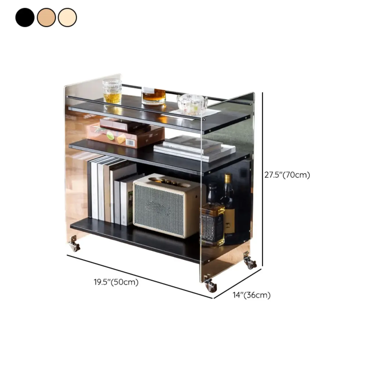 Trendy Moso Bamboo Acrylic 3-Shelf Side Table with Wheels