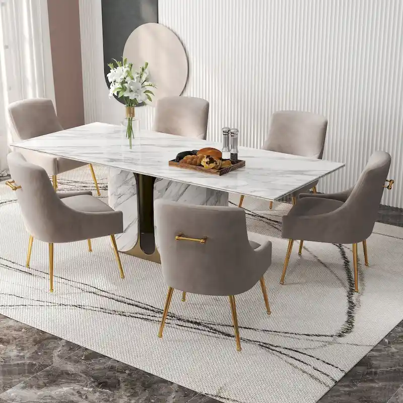 Velvet Upholstered Armless Dining Chair with Gold Metal Legs – Beige / Green / Black / Navy / Grey