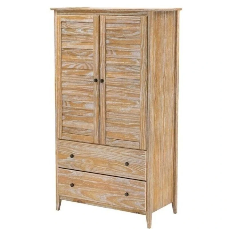 FarmHome Louvered Distressed Solid Pine Armoire