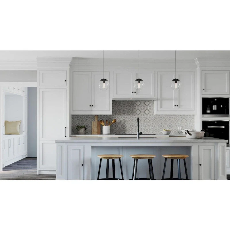 Atwell Collection 1-Light Clear Glass Matte Black Small Pendant - 8 in x 8 in x 8.75 in