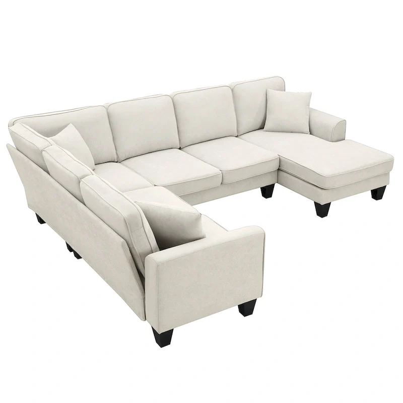 Modern U-Shaped 7-Seater Fabric Sectional Sofa Set with 3 Pillows, 108