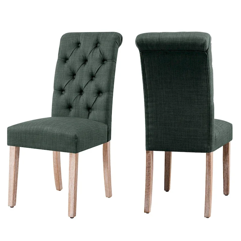 CHUN YI Linen Parsons Modern Button Dining Chair (Set of 2)