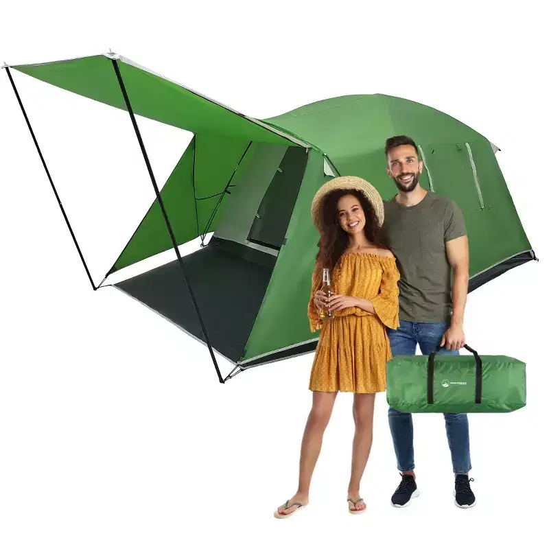 Wakeman Outdoors 4 Person Tent with Porch, Green
