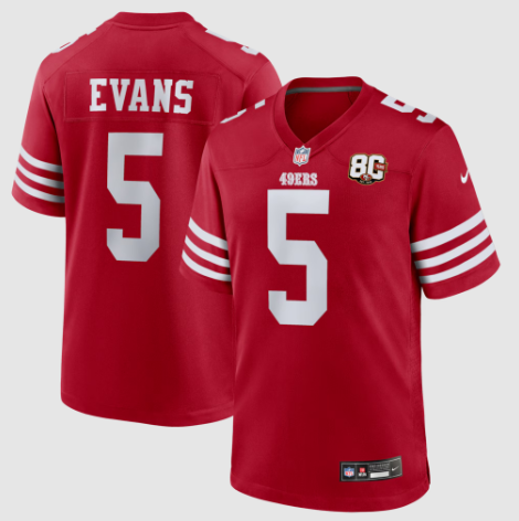 San Francisco 49ers Mike Evans Scarlet 80th Anniversary Game Jersey