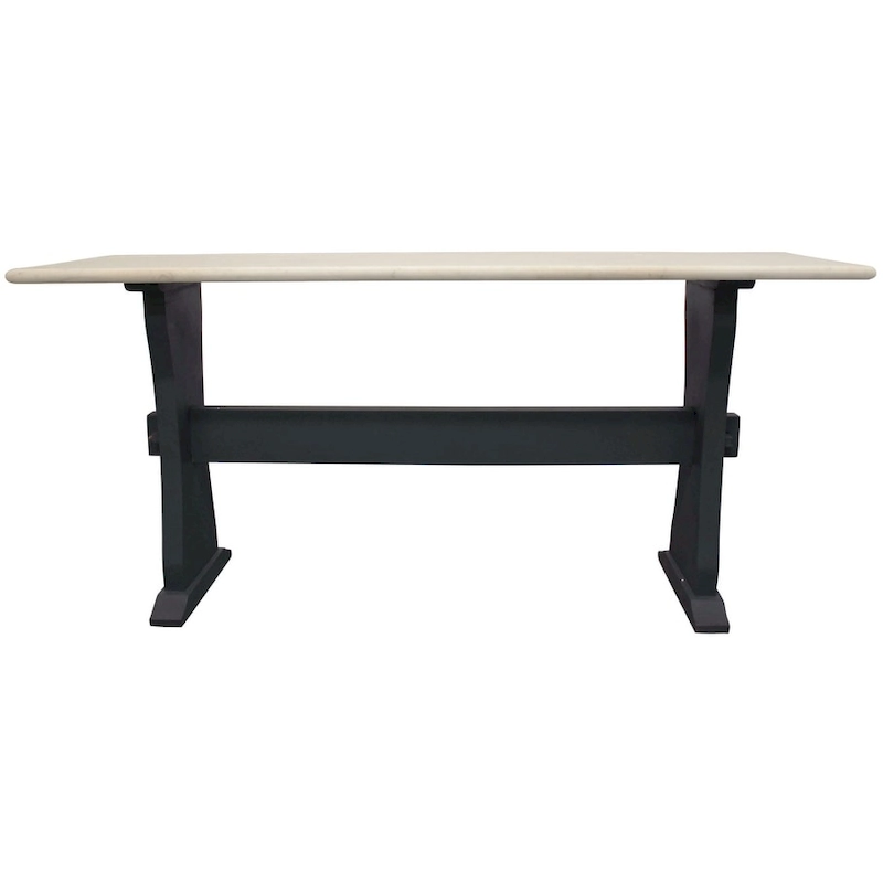 HomeRoots 70 Ivory and Black Genuine Marble Trestle Console Table - 70