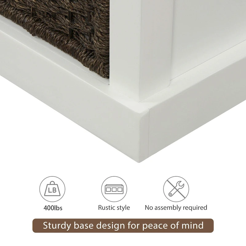 Entryway Bench with 3 Removable Classic Rattan Baskets - 43.7L x 15.7W x 17H