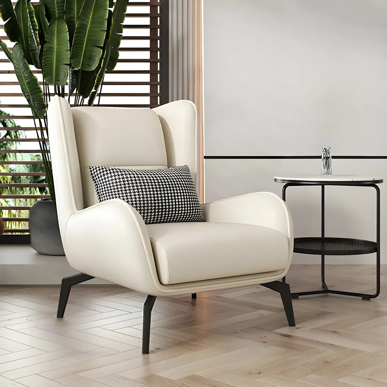 Modern Beige Leather Accent Chair with One Pillow
