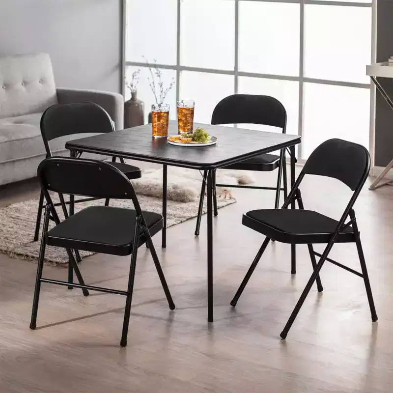 SUGIFT Black Padded Fabric Folding Chair Set of 4