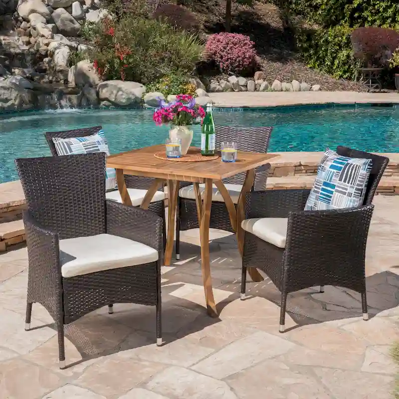 Christopher Knight Home Danby Outdoor 5-Piece Acacia Wood and Wicker Dining Set