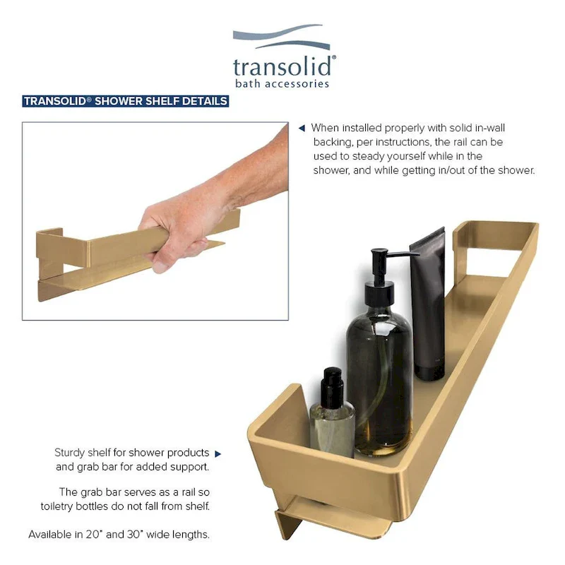 20-in Stainless Steel Grab Bar Shelf with Rail - Champagne Bronze / Polished Chrome / Brushed Stainless / Matte Black