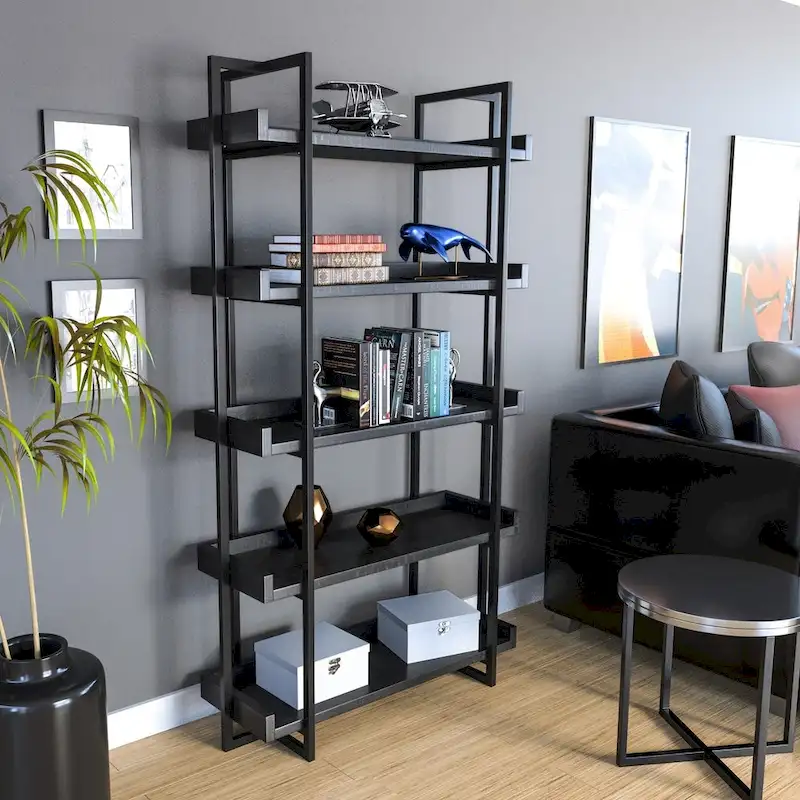 Black Metal 5-Tier Industrial Ladder Shelf