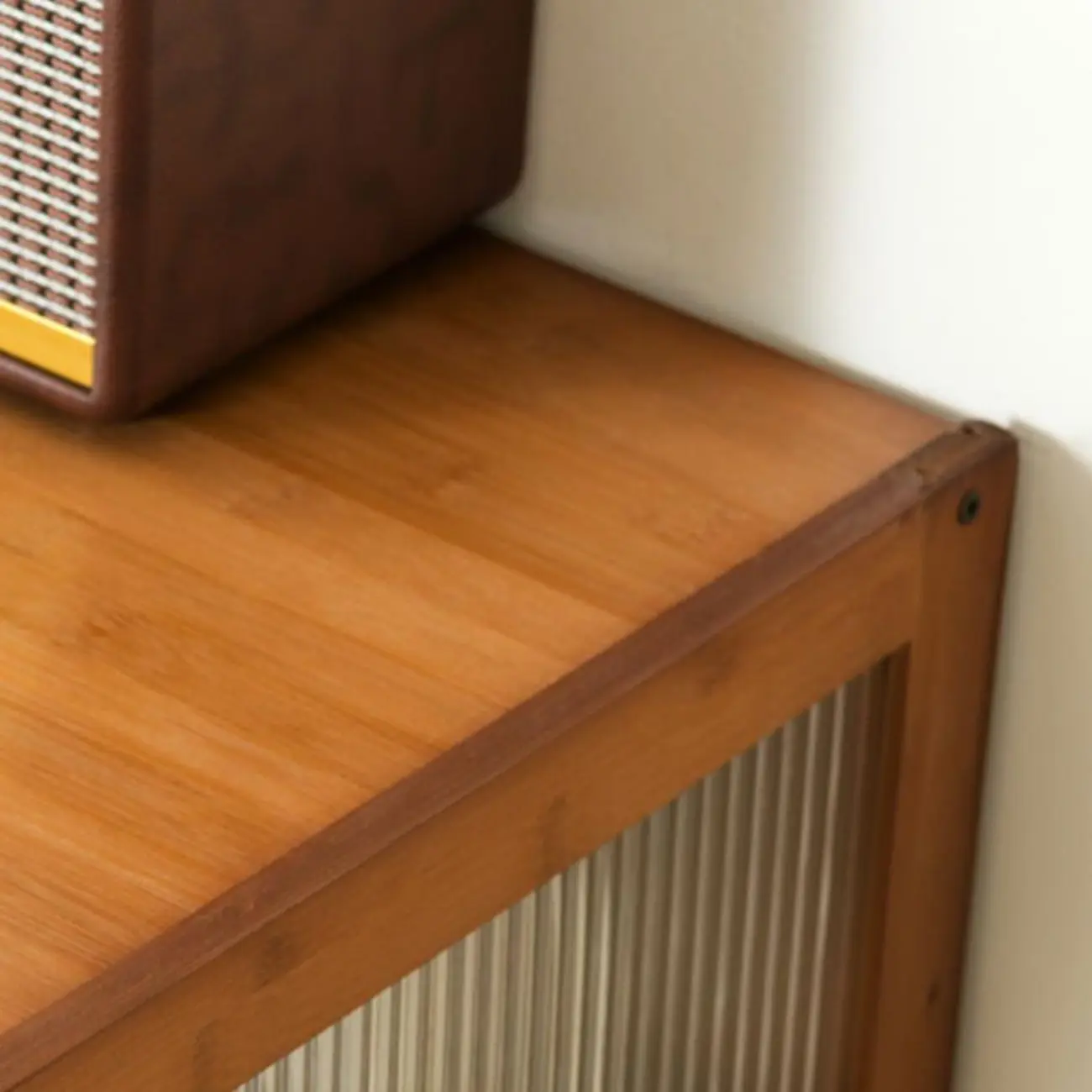 Narrow Adjustable Scandinavian Bamboo Glass Curio Cabinet