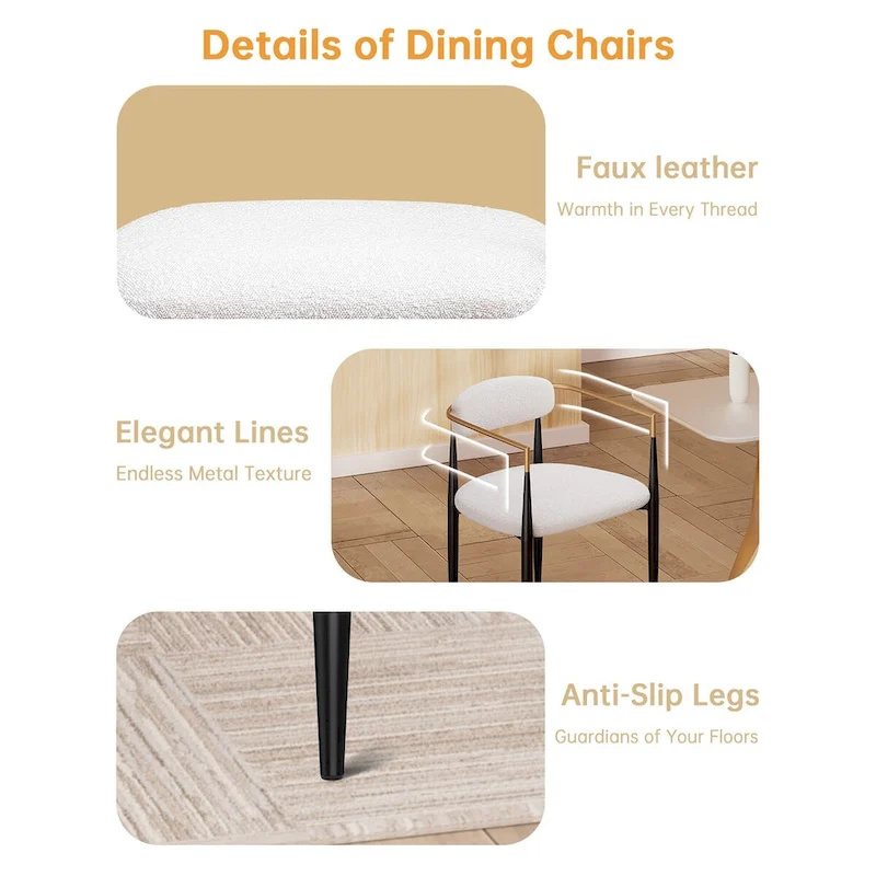 Boucle Upholstered Dining Chair with Metal Frame