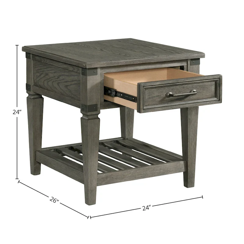 24-Inch End Table with Drawer and Shelf – Brushed Pewter Finish