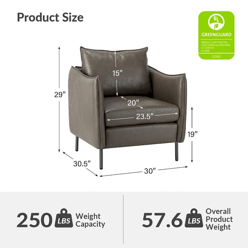 Jaime Modern Vegan Leather Accent Chair with removable Cushion by HULALA HOME