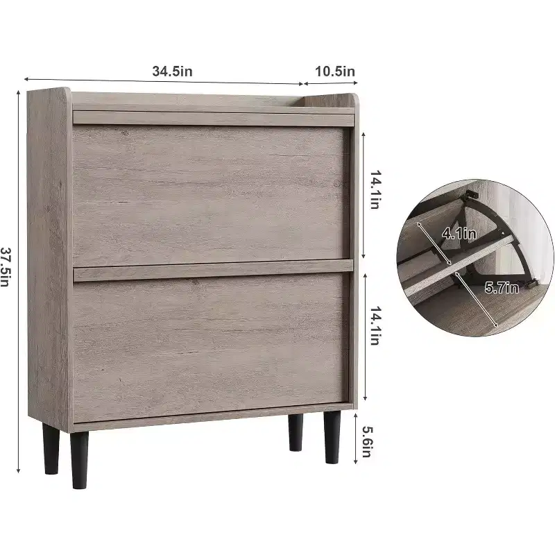 47.2in Freestanding Shoe Cabinet with 4 Flip Doors, Adjustable ShelfWooden Hidden Storage Organizer for Entryway, Hallway