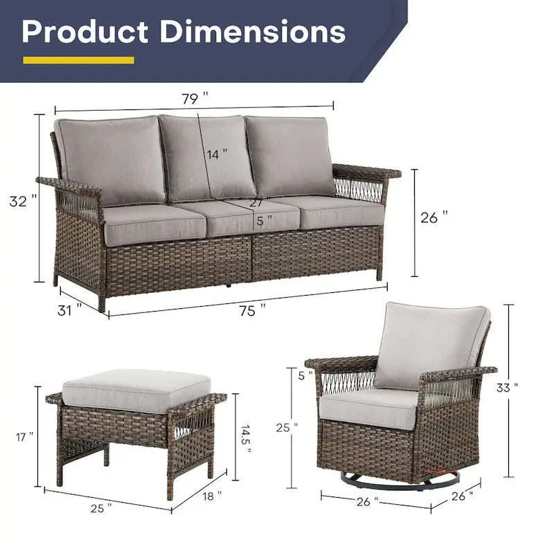 Gymojoy Patio Bistro Set w/ 360 Swivel Rocking Chairs & Table - Brown