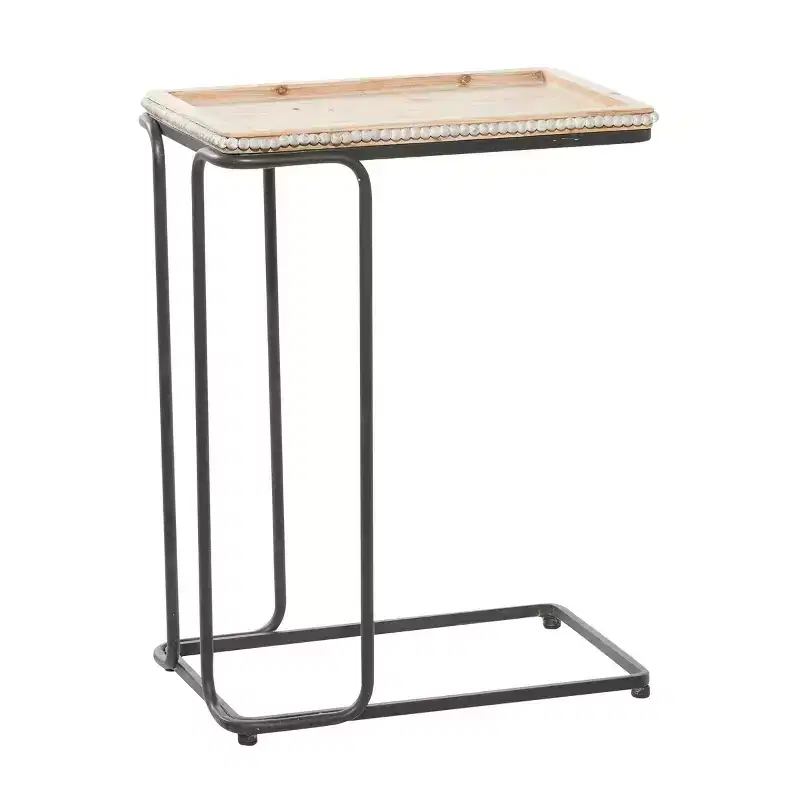 Industrial Ceramic Accent Table White - Olivia & May: Black Metal, C-Shaped, No Assembly Required