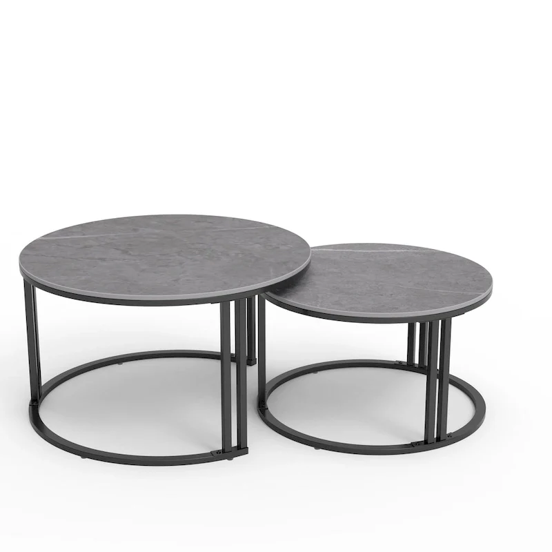 2X Round Nested Coffee Table SinteredStone Top Metal Tables - 27x16