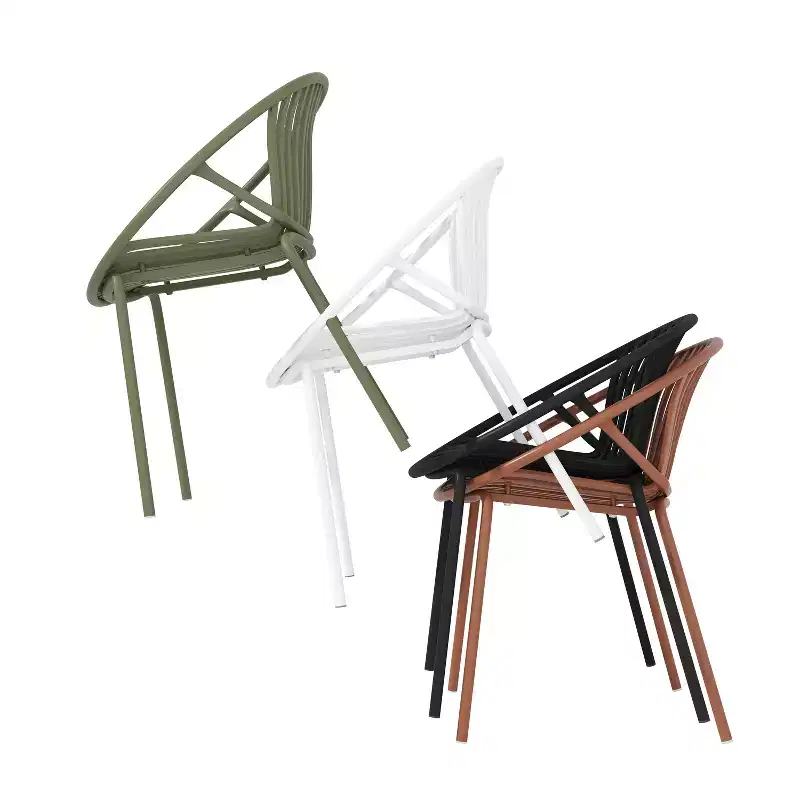Patio Dining Chairs Stackable Chairs with Breathable Design Modern Simple Art Style (Set of 2),Metal Legs+Plastic backrest,Black