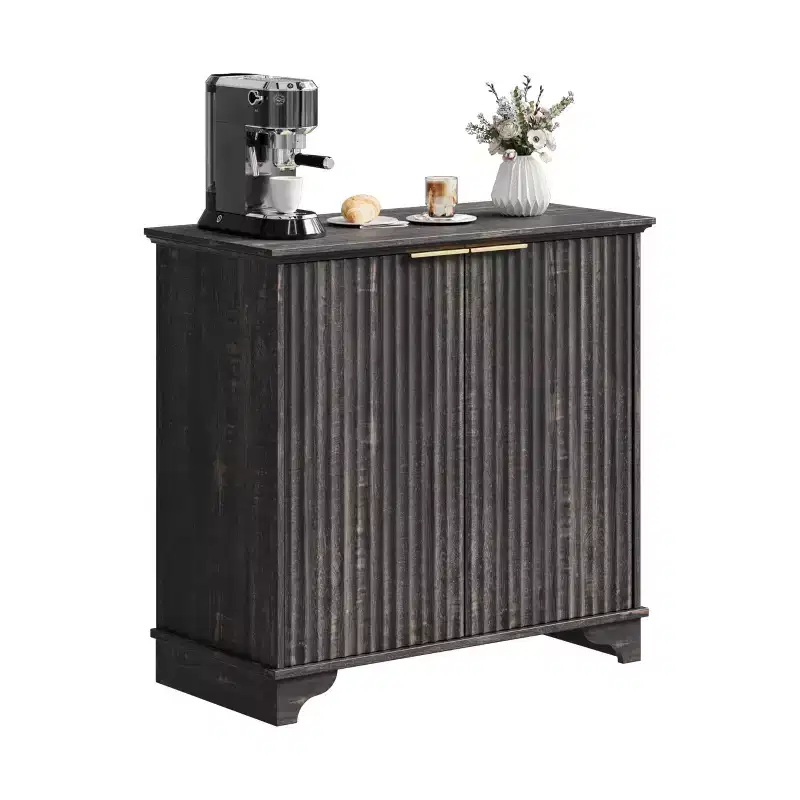Modern Coffee Bar Cabinet Farmhouse Cabinet with Fluted Doors Sideboard Buffet Cabinet with Adjustable Shelves for Kitchen Dining Room Living Room