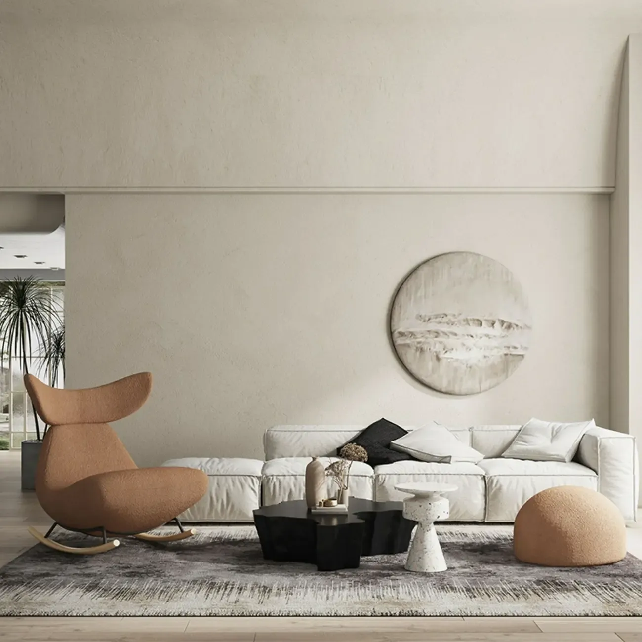 Upholstered Rocking Chair in Whale Shaped with Ottoman