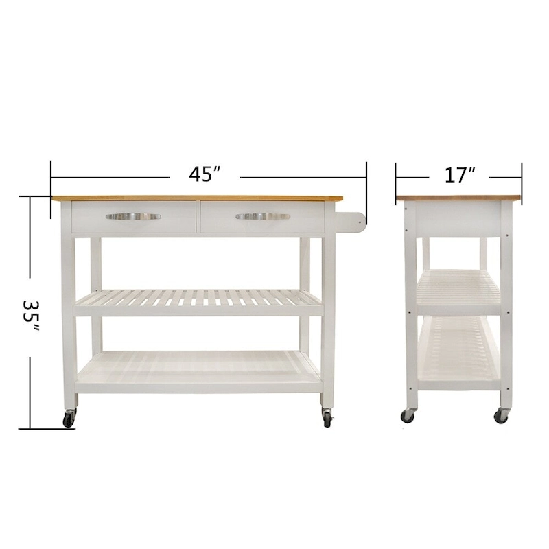Simple Design Kitchen Island&Cart ,Double Display Shelves and 2 Drawer with Wood Top
