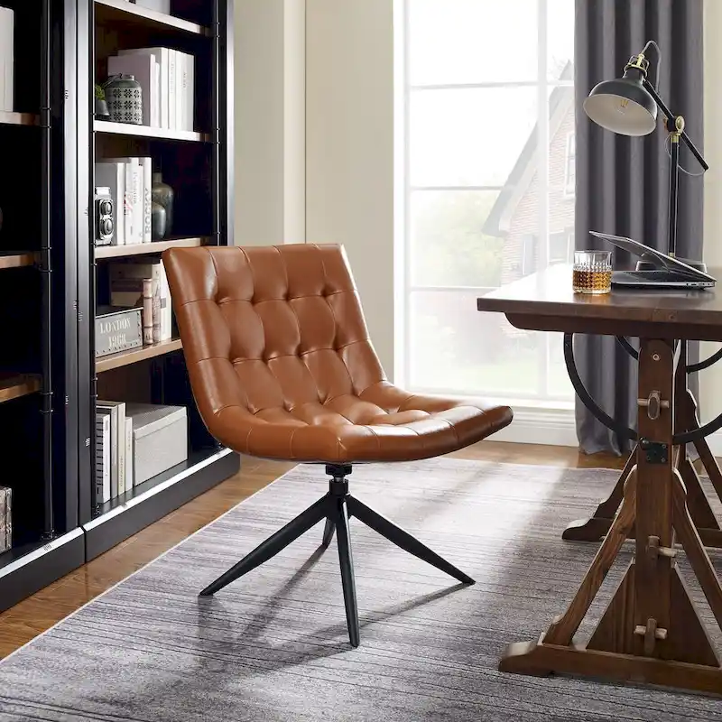 Armless Swivel Office Chair with Faux Leather Seat
