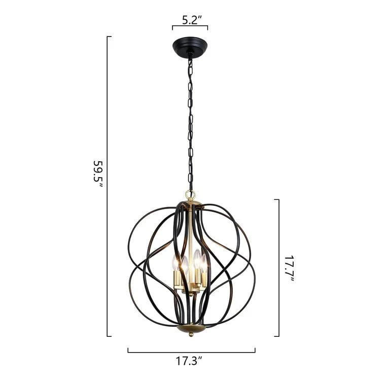 Maxax 4 - Light Unique Geometric Chandelier Wrought Iron Accents - 17.7*17.3*17.3