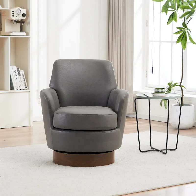 Brown PU Leather 360° Swivel Barrel Chair - Single Seat