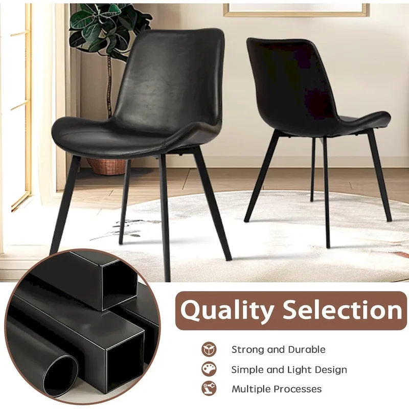 CangLong Mid Century Dining Chairs with Soft PU Leather Cushion Seat&Metal Legs,Set of 2,Black