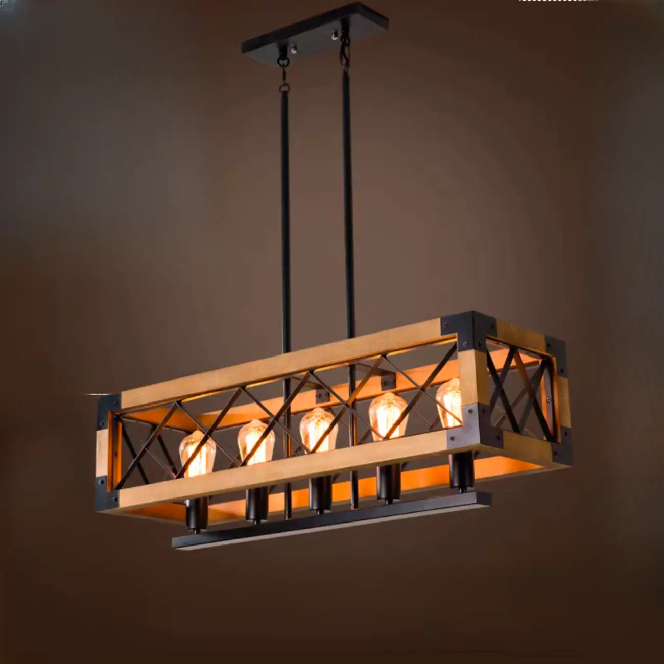 Industrial Black Metal Rectangle Kitchen Island Light