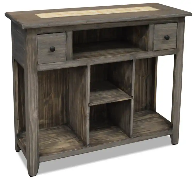 Santa Fe Rustico 43.25 Rustic Sofa Table with Storage and Shelf - Grey Pine with Marble Inset