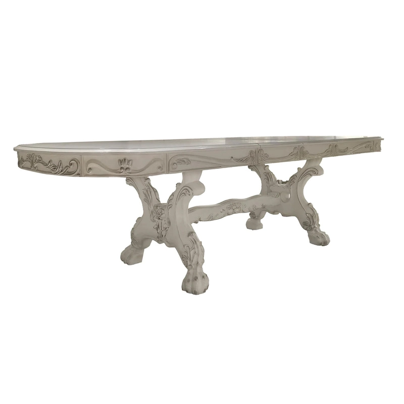 Ally Dining Table, Double Pedestal Base, Bone White Wood, 94-136 Inch