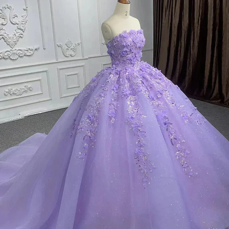 Quinceanera Dress Party Princess Pearls Strapless Evening Gown Appliques