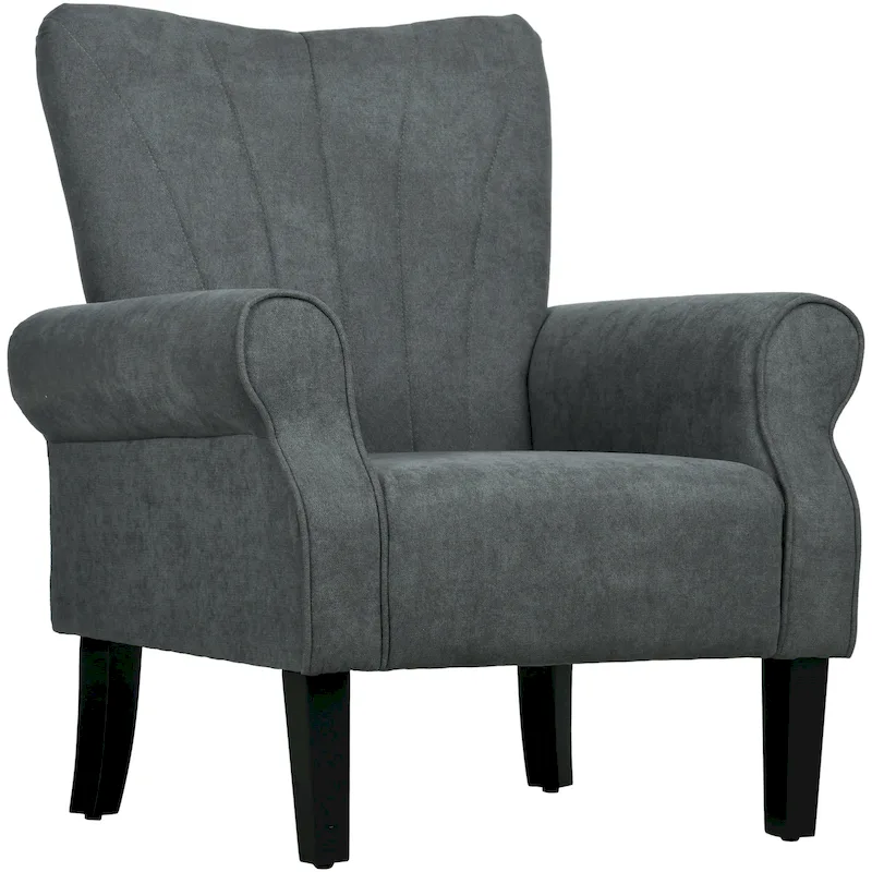 Dark Gray Rolled Arm Accent Chair, Single Seat