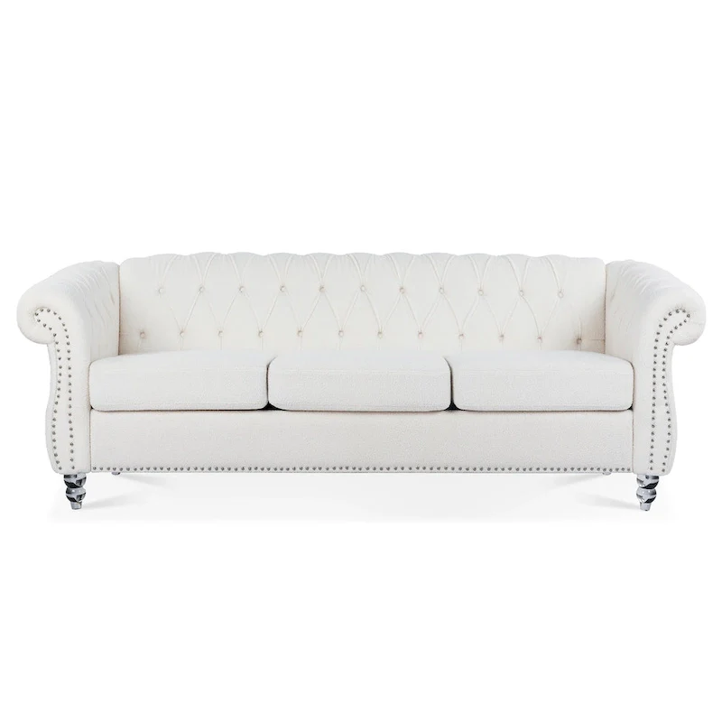 Upholstered Rolled Arm Chesterfield 3-Seater Sofa