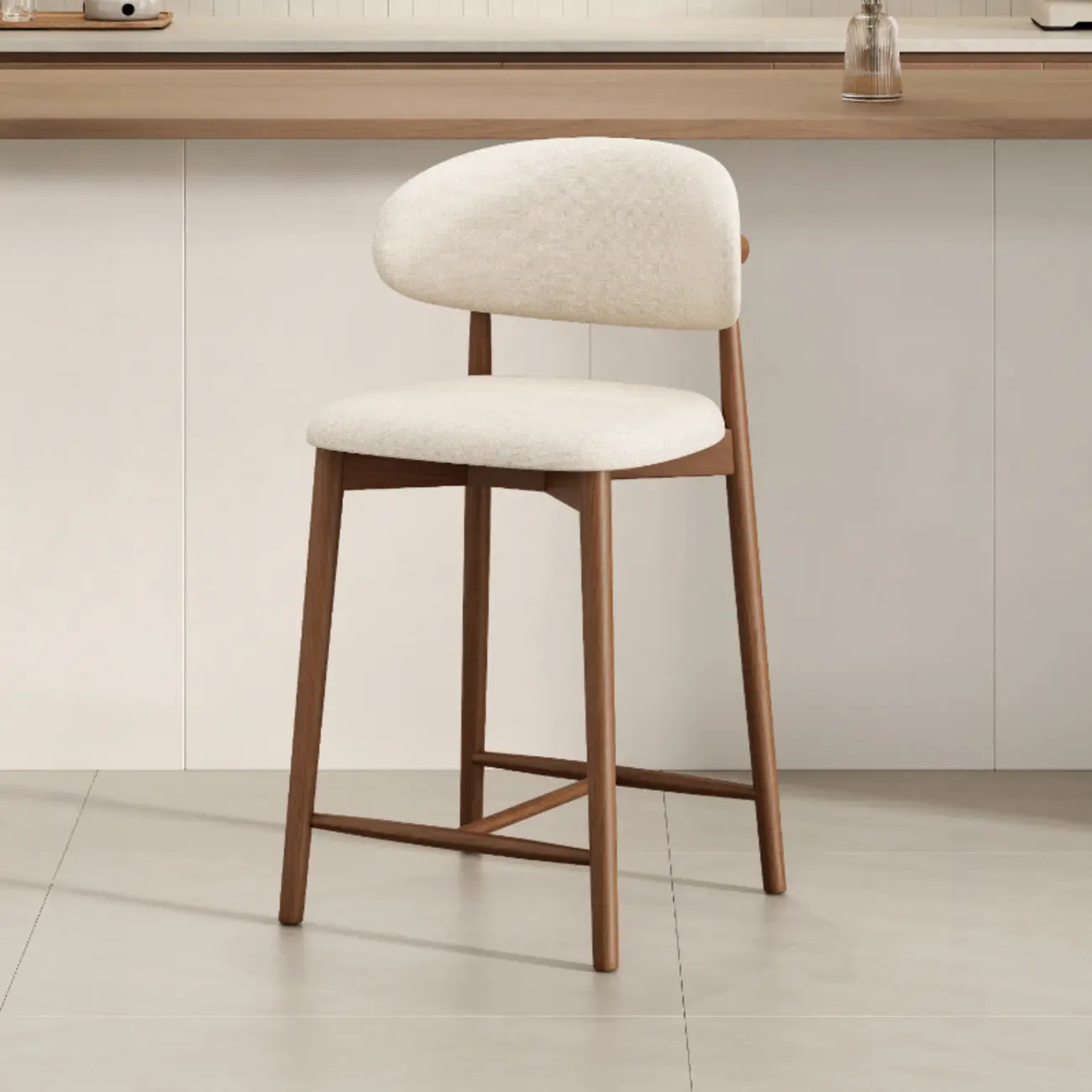 Mid Century Modern Upholstered Bar Stool with Back